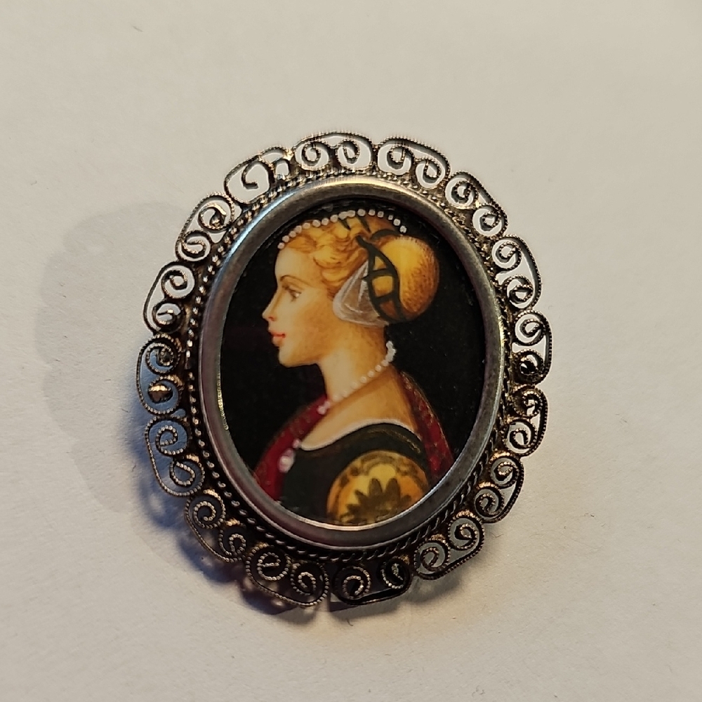 800 Silver Hand Painted Brooch/pendant